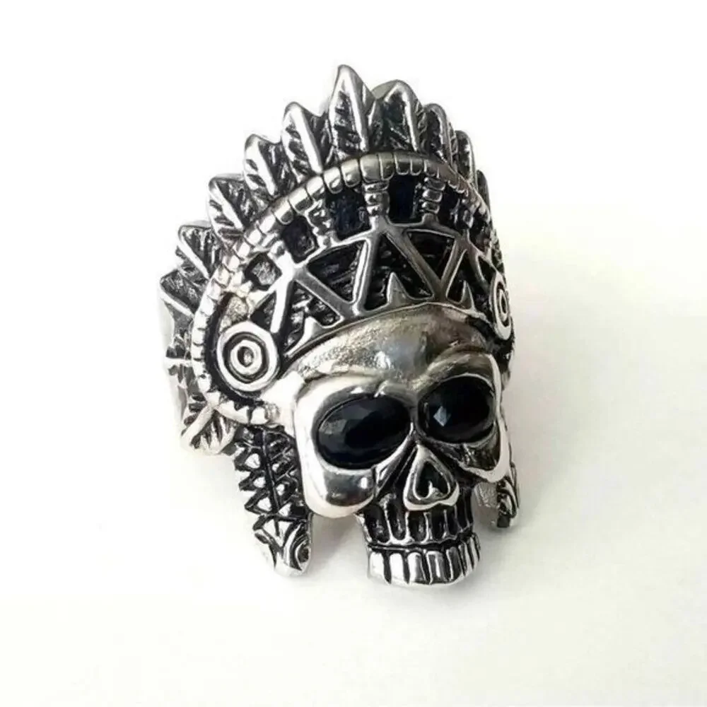 316L stainless steel silver skull biker ring hypoallergenic tarnish free size 14